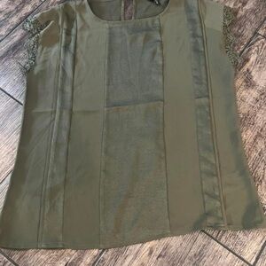 Express Olive Blouse with Lace Sleeves